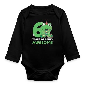 Frog for 6th birthday Children six years old - Organic Longsleeve Baby Bodysuit - black - Front