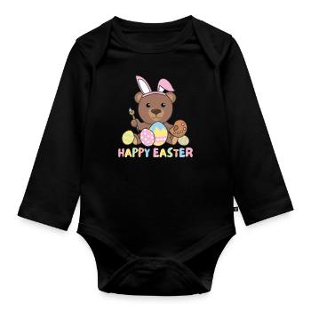 joyeux ours de Pâques avec œufs de Pâques - Body Bébé bio manches longues - noir - Devant