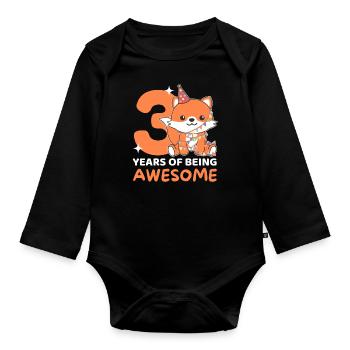 Fuchs zum 3. Geburtstag Kinder drei Jahre alt - Baby Bio-Langarm-Body - Schwarz - Vorne
