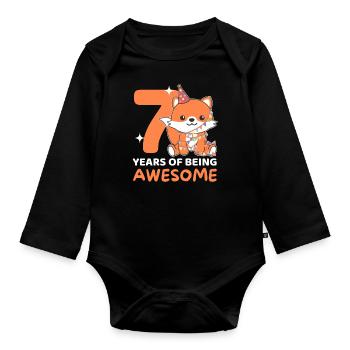 Fuchs zum 7. Geburtstag Kinder sieben Jahre alt - Baby Bio-Langarm-Body - Schwarz - Vorne