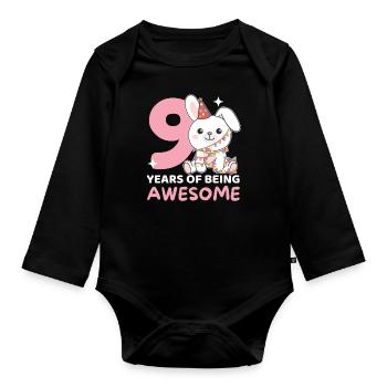 Rabbit for 9th birthday Children nine years old - Organic Longsleeve Baby Bodysuit - black - Front