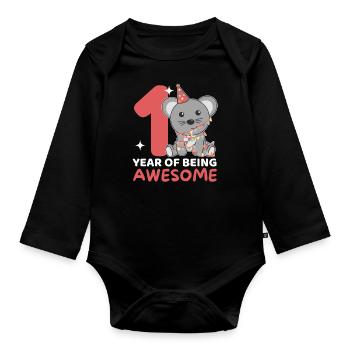 Mouse for 1st birthday for children one year old - Organic Longsleeve Baby Bodysuit - black - Front