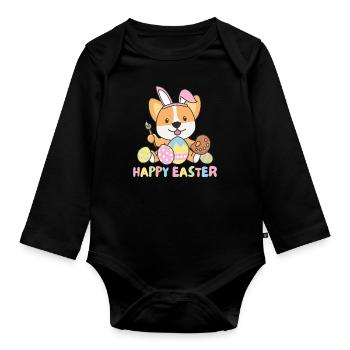 joyeuses Pâques doux corgi Pâques avec œufs de Pâques - Body Bébé bio manches longues - noir - Devant