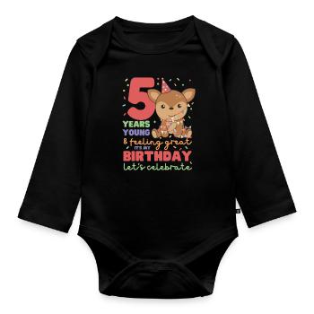 Deer for 5th birthday Children five years old - Organic Longsleeve Baby Bodysuit - black - Front