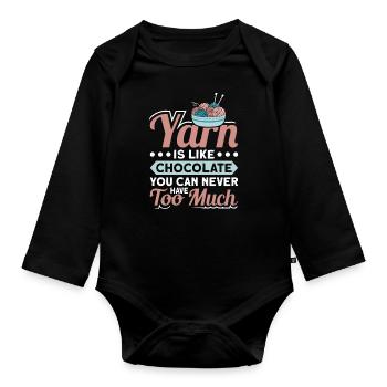 Handarbeit Stricken lustiger Strick Spruch - Baby Bio-Langarm-Body - Schwarz - Vorne