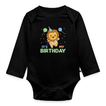 Lion for children's birthday it's my birthday - Organic Longsleeve Baby Bodysuit - black - Front