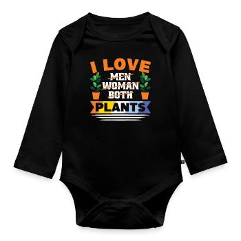 Aroace Flag Pride LGBTQ cute plants - Organic Longsleeve Baby Bodysuit - black - Front