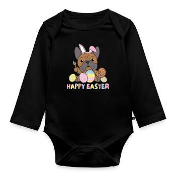 joyeuses Pâques doux bouledogue de Pâques avec œufs de Pâques - Body Bébé bio manches longues - noir - Devant