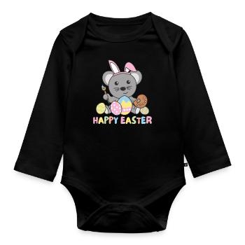 joyeuses Pâques souris douce Pâques avec des œufs de Pâques - Body Bébé bio manches longues - noir - Devant