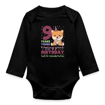 Shiba Inu on her 9th birthday children nine years old - Organic Longsleeve Baby Bodysuit - black - Front