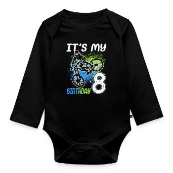 8ème anniversaire vélo de montagne 8 ans - Body Bébé bio manches longues - noir - Devant
