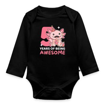 Axolotl for 5th birthday children five years old - Organic Longsleeve Baby Bodysuit - black - Front