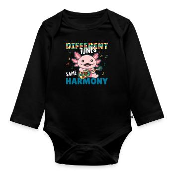 autism awareness month puzzel musik axolotl - Baby Bio-Langarm-Body - Schwarz - Vorne