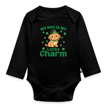 My dog is my lucky charm St Patrick's - Organic Longsleeve Baby Bodysuit - black - Front