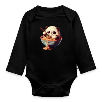 But first ramen cute cat eats ramen - Organic Longsleeve Baby Bodysuit - black - Front