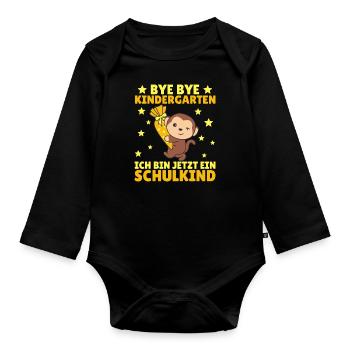 bye bye Kindergarten ich bin jetzt ein Schulkind - Baby Bio-Langarm-Body - Schwarz - Vorne