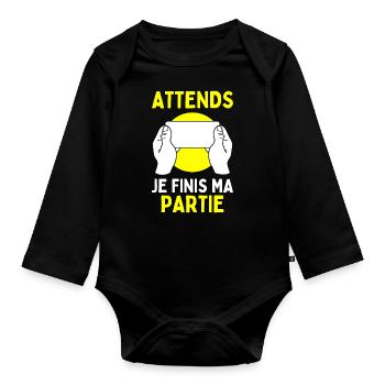 Attends Je Finis Ma Partie Jeux Vidéos Geek Gamer - Body Bébé bio manches longues - noir - Devant