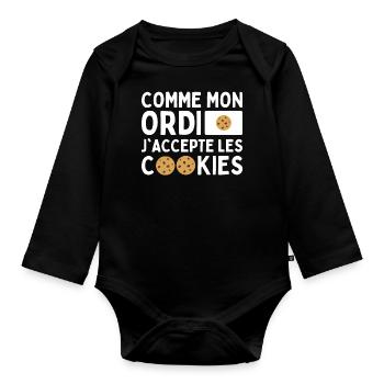 Comme Mon Ordi J'accepte Les Cookies Humour Geek - Body Bébé bio manches longues - noir - Devant