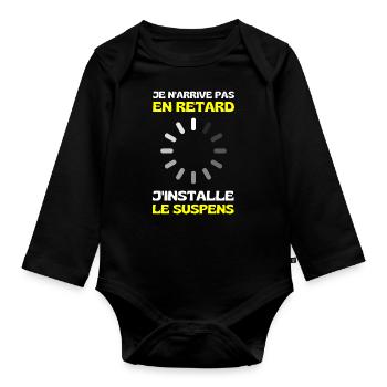 Je N'arrive Pas En Retard J'installe Le Suspens - Body Bébé bio manches longues - noir - Devant