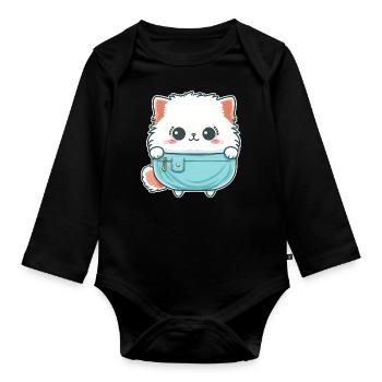 Mignon chat angora dans un sac - Body Bébé bio manches longues - noir - Devant