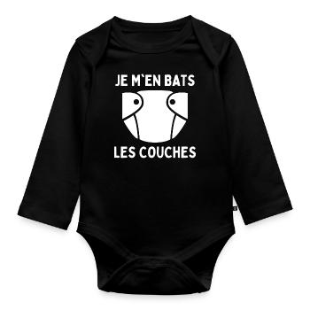 Je M'en Bats Les Couches Humour Papa Drôle Maman - Body Bébé bio manches longues - noir - Devant