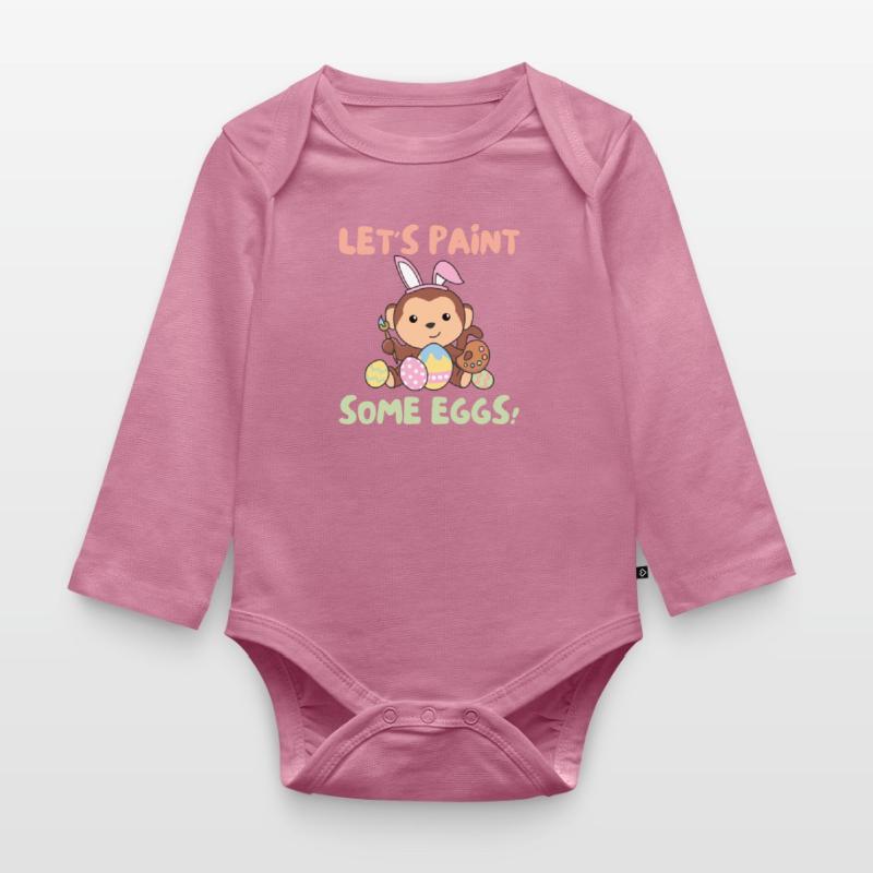 cute monkeys at Easter with Easter eggs monkey Organic Longsleeve Baby Bodysuit