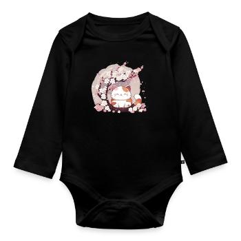 Chat Animaux mignons pour enfants Kawaii Chats - Body Bébé bio manches longues - noir - Devant