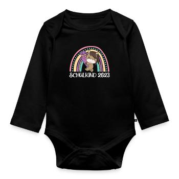 Schulkind 2023 Einschulung Pferd Schule - Baby Bio-Langarm-Body - Schwarz - Vorne