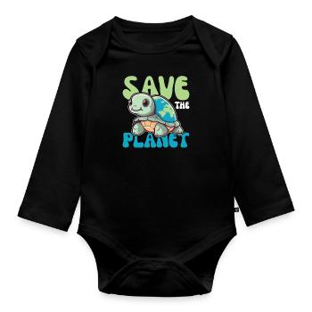 Tortue avec la protection de l’environnement de la terre sauver la planète - Body Bébé bio manches longues - noir - Devant