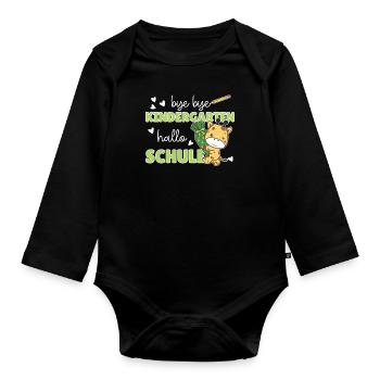 bye bye Kindergarten hallo Schule Giraffe - Baby Bio-Langarm-Body - Schwarz - Vorne