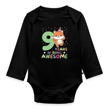 Fuchs zum 9. Geburtstag Kinder neun Jahre alt - Baby Bio-Langarm-Body - Schwarz - Vorne