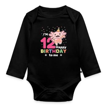 Axolotl for 12th birthday children twelve years old - Organic Longsleeve Baby Bodysuit - black - Front