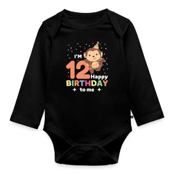 Monkey for the 12th birthday for children twelve years old - Organic Longsleeve Baby Bodysuit - black - Front