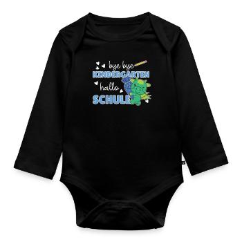 bye bye Kindergarten hallo Schule Drache - Baby Bio-Langarm-Body - Schwarz - Vorne