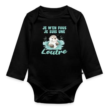 Je m'en fous je suis une loutre - süßer Otter - Baby Bio-Langarm-Body - Schwarz - Vorne