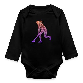 Hockeyspielerin Symbole Hockey Mädchen Feldhockey - Baby Bio-Langarm-Body - Schwarz - Vorne