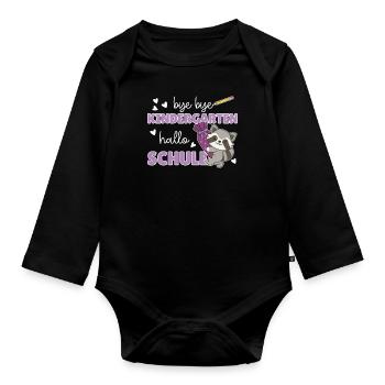 bye bye Kindergarten hallo Schule Waschbär - Baby Bio-Langarm-Body - Schwarz - Vorne