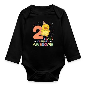 Duck for 2nd birthday children two years old - Organic Longsleeve Baby Bodysuit - black - Front