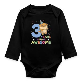 Meerkat for 3rd birthday children three years - Organic Longsleeve Baby Bodysuit - black - Front