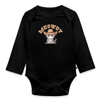 Miaou Howdy Cat Chapeau de cowboy Chats mignons - Body Bébé bio manches longues - noir - Devant