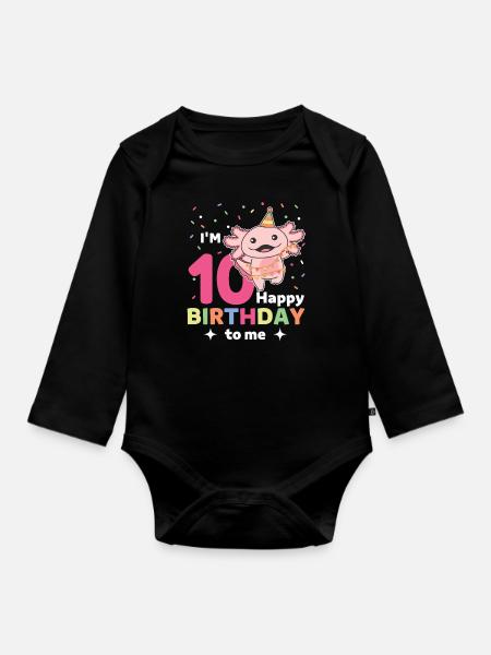 Axolotl zum 10. Geburtstag Kinder zehn Jahre alt - Baby Bio-Langarm-Body - Schwarz