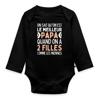 On Est Le Meilleur Papa 2 Filles Comme Les Miennes - Body Bébé bio manches longues - noir - Devant
