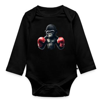 Boxer Gorilla - Organic Longsleeve Baby Bodysuit - black - Front