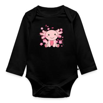 Axolotl animaux mignons pour enfants kawaii - Body Bébé bio manches longues - noir - Devant