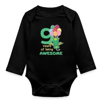 Drache zum 9. Geburtstag Kinder neun Jahre alt - Baby Bio-Langarm-Body - Schwarz - Vorne