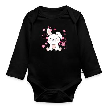 Bunny animaux mignons pour enfants kawaii - Body Bébé bio manches longues - noir - Devant