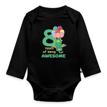 Dragon for 8th birthday children eight years old - Organic Longsleeve Baby Bodysuit - black - Front