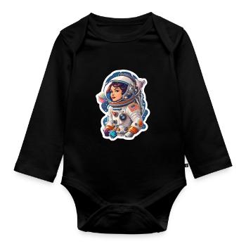 Weltraumfrau Astronautin rebell Prinzessin - Baby Bio-Langarm-Body - Schwarz - Vorne