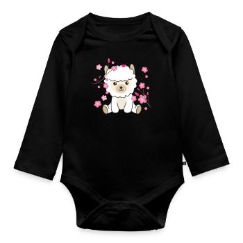 Alpaga animaux mignons pour enfants Kawaii - Body Bébé bio manches longues - noir - Devant