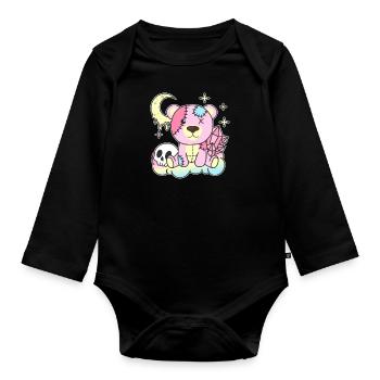 Kawaii Gothique Ours Pastel Goth gothique - Body Bébé bio manches longues - noir - Devant